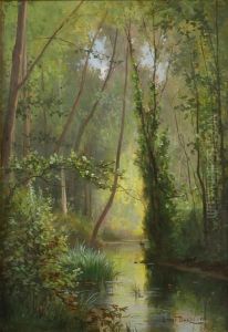 A Tranquil River Landscape by Louis Emile Dardoize