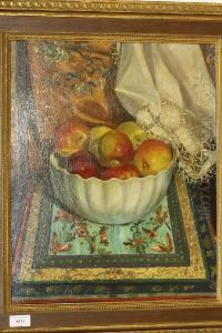 Stilleven Met Appels In Witte Kom by Leonardus Eland