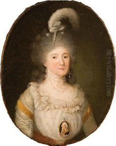 Retrato De Dama Concollar De Perlas Y Miniatura Oval De Caballero by Augustin Esteve