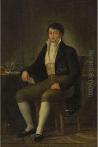 Portrait Of Don Diego De Colon, Seated In A Study Interior by Augustin Esteve