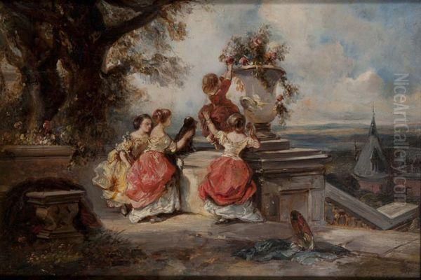 Enfants Et Vasques De Fleurs Dans Un Parc - view 1