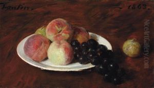 Peches Et Raisins Sur Une Assiette Blanche by Ignace Henri Jean Fantin-Latour