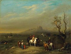 Arabian Horsemen By The Coast by Noel-Dieudonne Finart