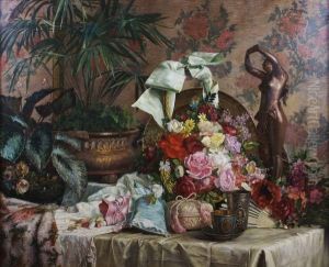 Still Life With Flowers And Bronze Sculpture