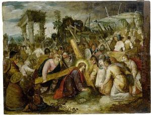 Christ And Saint Veronica On The Road To Calvary by Hieronymus II Francken