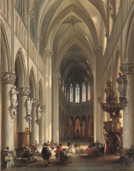 A Gathering In A Sunlit Church - view 1