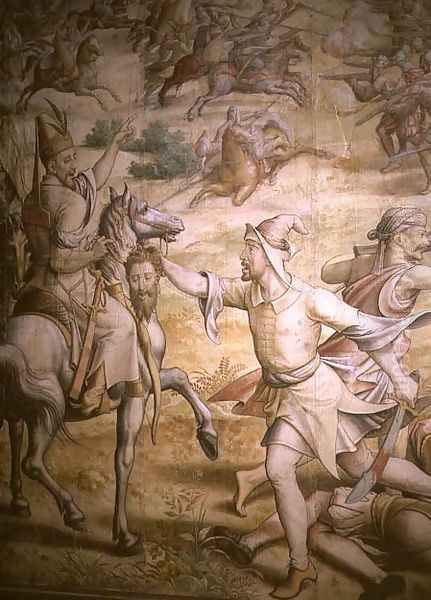 Campaign of Emperor Charles V 1500-58 against the Turks at Tunis in 1535 the Capture of Goletta, detail of a foot soldier holding a disembodied head, cartoon for a tapestry - view 1