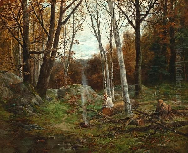 An Autumn Landscape With A Figure Burning Faggots - view 1