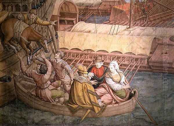 Campaign of Emperor Charles V against the Turks at Tunis in 1535: the Battle of Goletta, detail of a horse being lowered into a boat, cartoon for a tapestry - view 1