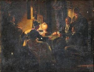 Veillee D'une Assemblee Amicale Jouant Aux Cartes by Antoinette Cecile Hortense Lescot Haudebourt