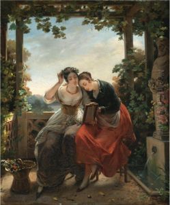 Two Young Ladies Admiring Themselves In A Mirror Two Young Ladies Admiring Themselves In A Mirror