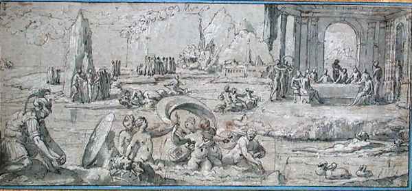 Scenes from the Story of Perseus, study for a fresco in the Sala del Perseo of the Castel Sant' Angelo, Rome, c.1546 - view 1