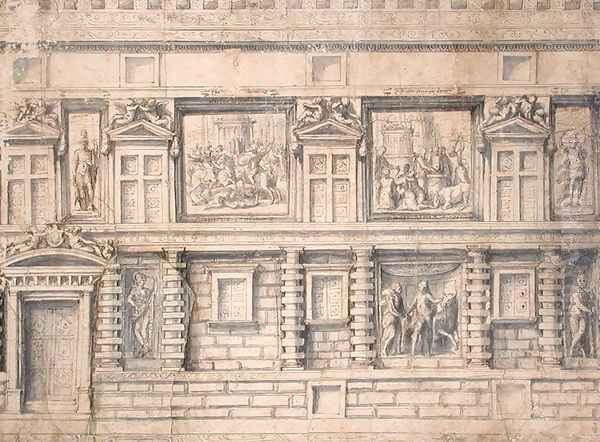 Facade with statues and reliefs, project for the Palazzo Doria in Genoa - view 1