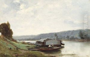 Bords De La Seine Environs De Paris by Marie Joseph Leon Clavel Iwill