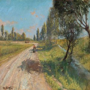 Summer Day In Italy With A Women On A Road by Holger Hvitfeldt Jerichau
