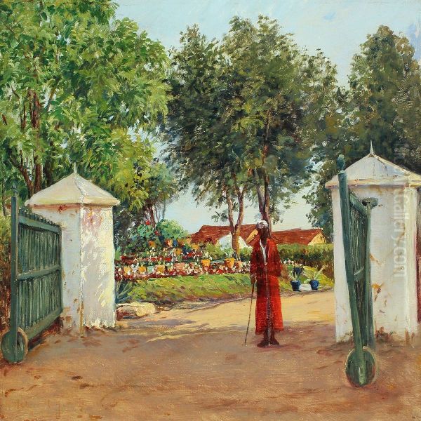 Landscape From India With A Prince At The Entrance To His Palace - view 1