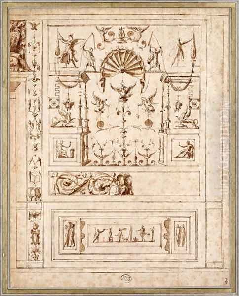 Design for a mural decoration with grotesques for the Cagliostra of the Castel Sant Angelo in Rome, c.1544 - view 1