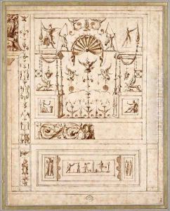 Design for a mural decoration with grotesques for the Cagliostra of the Castel Sant Angelo in Rome, c.1544 by Perino Del Vaga (Pietro Bonaccors