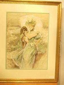 Jeune Femme Avec Une Ombrelle Et Son Chien