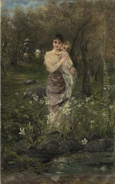 Mother And Her Child Among Lilies - view 1