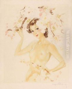 Jeune Fille A La Branche De Pommier by Eugene Lelievre