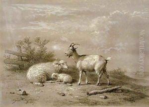 Ewe and Lamb with Goat by Eugene Verboeckhoven