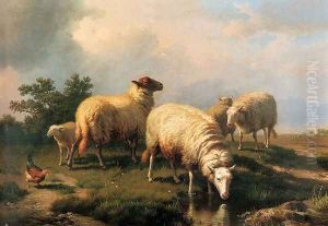 Sheep And A Chicken In A Landscape by Eugene Verboeckhoven