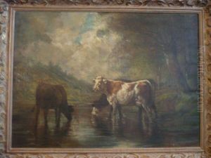 Vaches En Bord De Riviere by Theodore Levigne