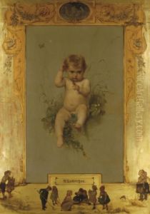 "what Is It?": Baby Holding A Beatle by Timoleon Marie Lobrichon