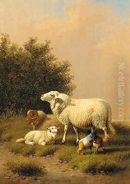 Sheep and poultry in a landscape - view 1