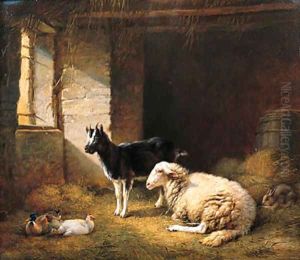 A Ewe, a Goat, a Rabbit and a Duck in a Barn by Eugene Verboeckhoven
