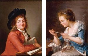 Portrait Of A Young Girl, Said To Be Jeanne; Portrait Of A Young Boy, Said To Be Philippe by Francois Nicolas Mouchet