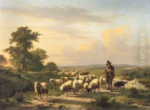 Leading the flock over the heath by Eugene Verboeckhoven