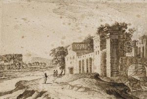 Ruines Antiques Animees De Personnages, Un Village A L'arriere-plan by Gabriel Perelle