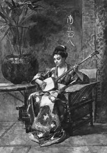 An Oriental Woman Playing A Shamisen by Jehan Georges Vibert