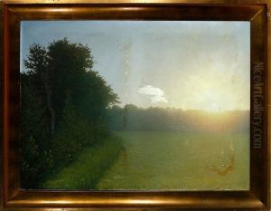 A Misty Landscape At Sunrise by Valdemar Schonheyder-Moller