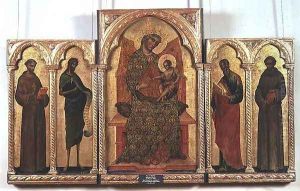 Virgin and Child with St. Francis, John the Baptist, St. John the Evangelist, St. Anthony of Padua, 1354