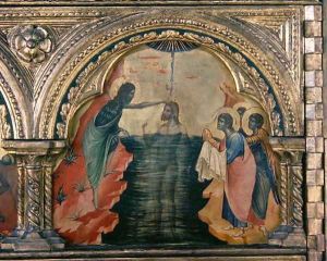 The Baptism of Christ, panel from the left side of a polyptych from the Church of Santa Chiara, c.1350 by Paolo Veneziano