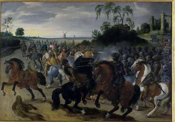 Cavalry in combat at the foot of a hill - view 1