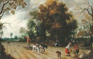 Peasants working the fields during the harvest by Sebastien Vrancx
