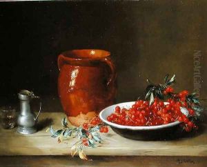Still life of cherries in a bowl by Antoine Vollon
