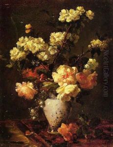 Peonies and Apple Blossoms in a Chinese Vase by Antoine Vollon