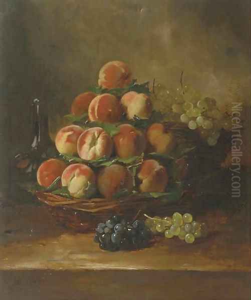 Peaches and grapes in a basket - view 1