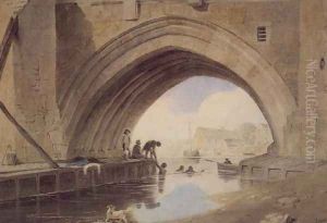 Children swimming under Ouse Bridge in York, 1805 by John Varley