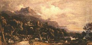 Landscape with castle and mountain by John Varley