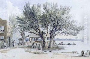 Buildings and Pollarded Trees on the Banks of the Thames, Millbank by John Varley