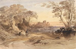 Landscape with Figures and Distant Castle by John Varley