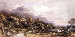 Landscape with castle and mountain 2 by John Varley