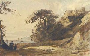 Shepherds before a fortified headland by John Varley