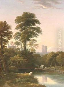 The bank of the Thames with figures in the foreground and Windsor Castle beyond